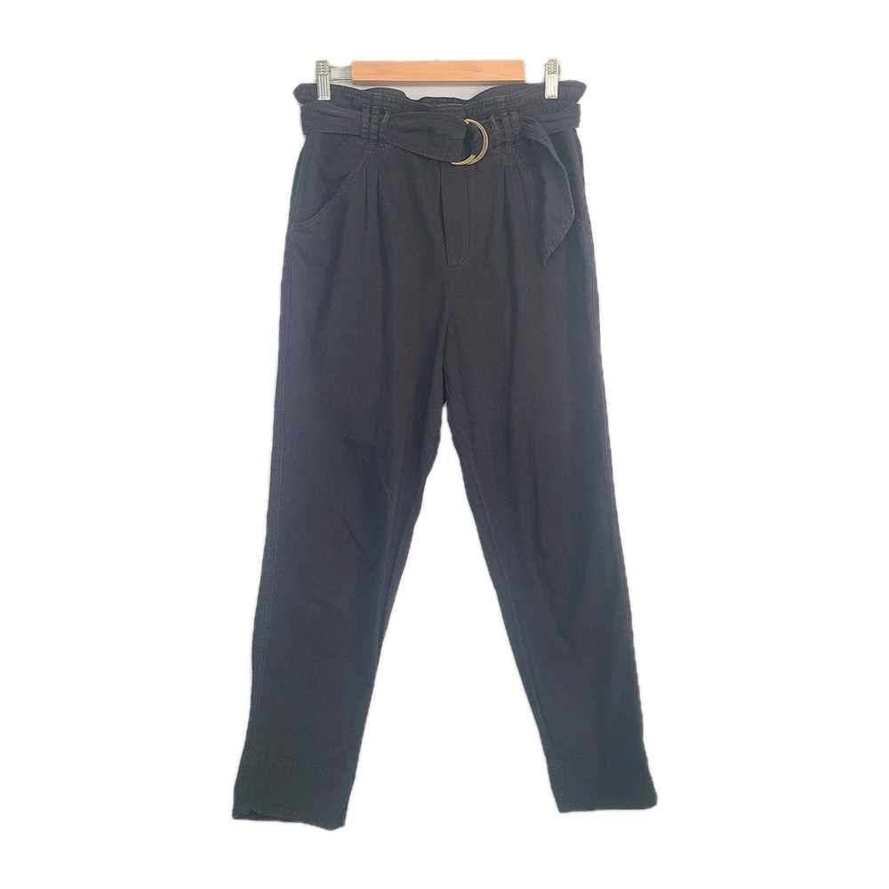 Anthropologie Paperbag Waist Belted Cotton Pants Black XS Casual Workwear
